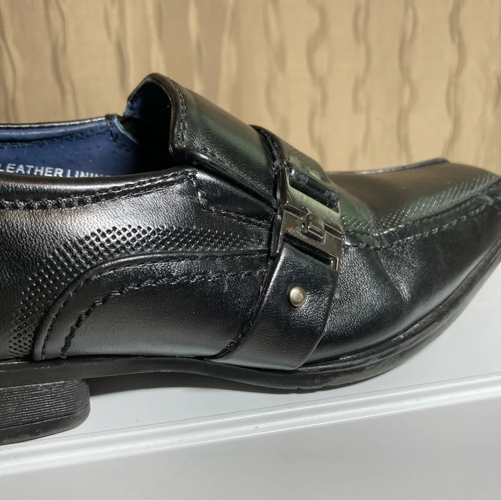 Bonafini Boy's 12 Dress Loafers Slip On Leather Black Square Toe Buckle